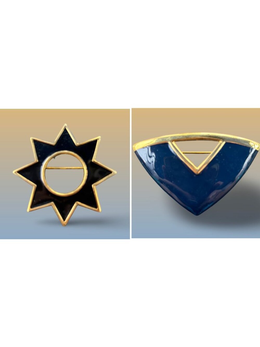Monet Gold & Enamel Brooches Geometric Starburst Design Vintage Statement Piece